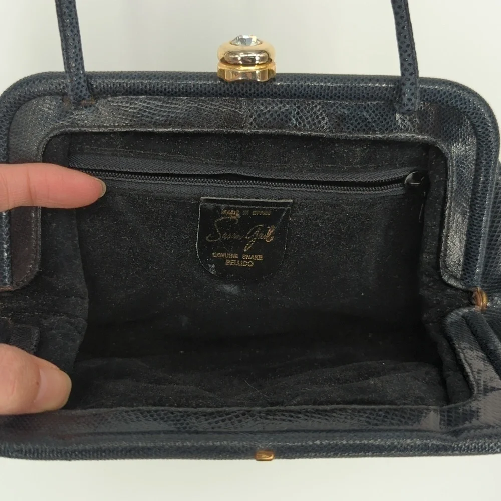 Vintage Susan Gail Genuine Snake Bellido Crossbody Purse Black classic cocktail